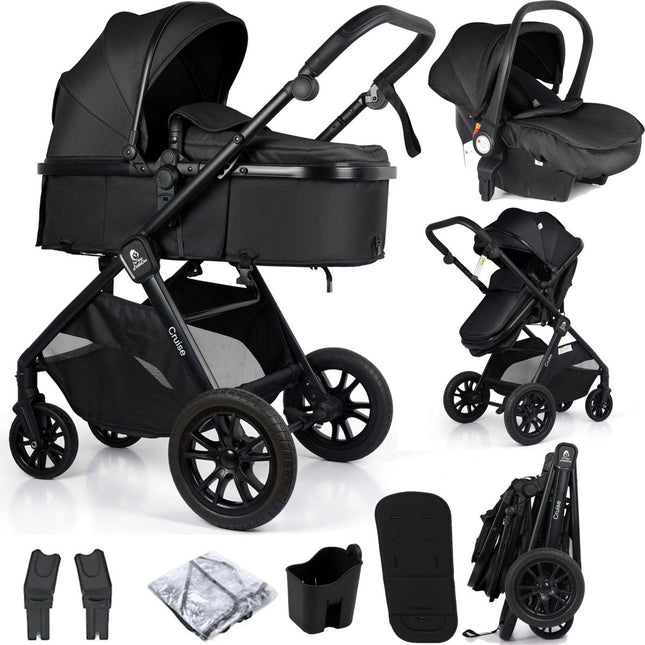 For Your Little One Cruise 3 In 1 Travel System With i-Size Car Seat - Eclipse Black (Free Cupholder / Seat Liner Included!)