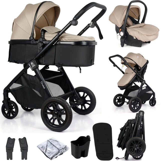 For Your Little One Cruise 3 In 1 Travel System With i-Size Car Seat - Dune Beige (Free Cupholder And Seat Liner Included!)