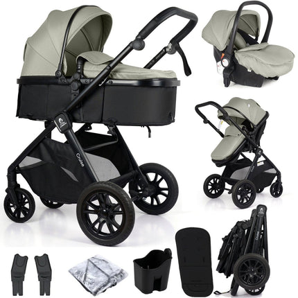 For Your Little One Cruise 3 In 1 Travel System With i-Size Car Seat - Pebble Sage (Free Cupholder And Seat Liner Included!)