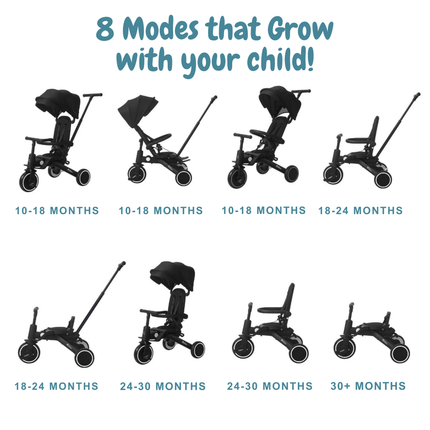 Foryourlittleone Xplor 6 in 1 Foldable Trike - Grey Olive (10m-4y)