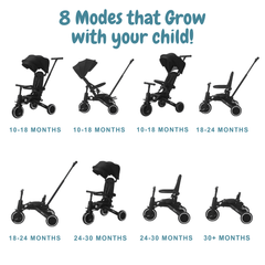 Foryourlittleone Xplor Plus 6 in 1 Foldable Trike - Jet Black (10m-5y)