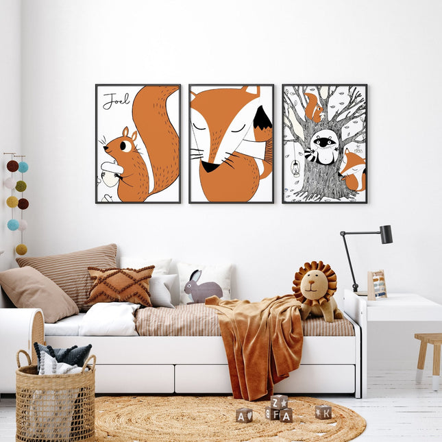 Fox prints for Woodland Nursery wall decor | set of 3 wall art prints
