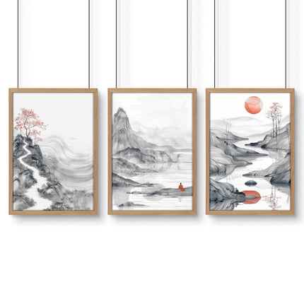 Framed Gallery Wall | Set of 3 Asian Inspired Wall art Prints