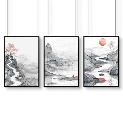 Framed Gallery Wall | Set of 3 Asian Inspired Wall art Prints