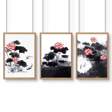 Framed Prints For Wall | Set of 3 Asian Inspired Wall art Prints