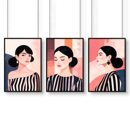 Frames Living Room | Set of 3 Boho Women Wall art Prints
