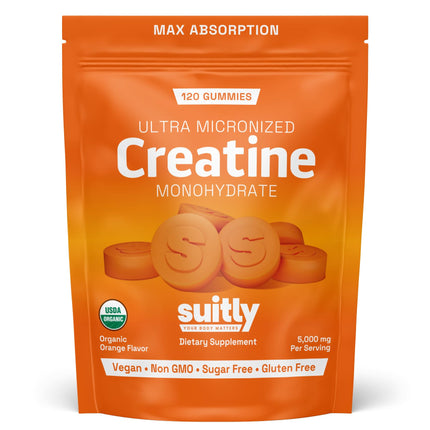 USDA Organic Ultra-Micronized Creatine Gummies – 5g Orange, Sugar Free (120 ct)