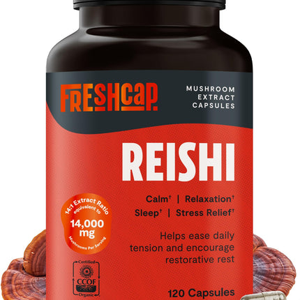 FreshCap Mushrooms Reishi Supplement 14,000mg per Serving | Dual-Extracted Capsules