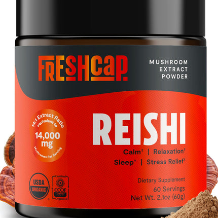 FreshCap Mushrooms Reishi Powder — 14,000mg Organic Dual-Extract, 60 Servings