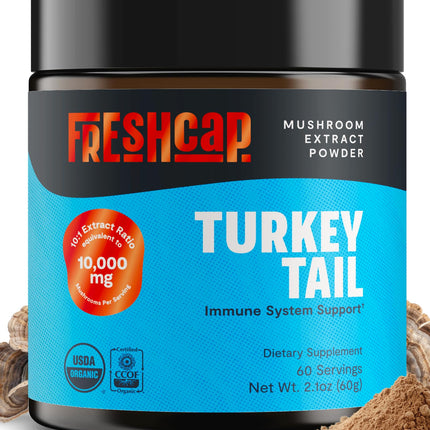 FreshCap Mushrooms Turkey Tail Mushroom Powder 10,000mg — Immune Support & Nootropic Extract (60 Servings)