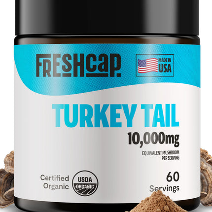 FreshCap Mushrooms Turkey Tail Mushroom Powder 10,000mg — Immune Support & Nootropic Extract (60 Servings)