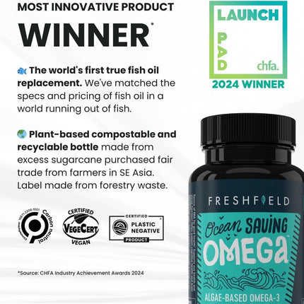 Freshfield Omega-3 DHA + DPA from Algae – Vegan, 440 mg DHA per Capsule