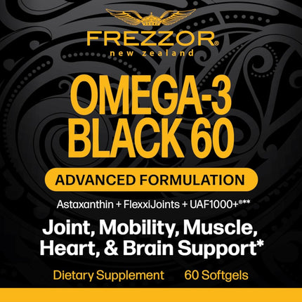 FREZZOR Omega 3 Black – Joint Comfort, NZ Green-Lipped Mussel Oil, 60 Softgels