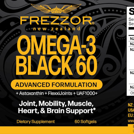 FREZZOR Omega 3 Black – Joint Comfort, NZ Green-Lipped Mussel Oil, 60 Softgels