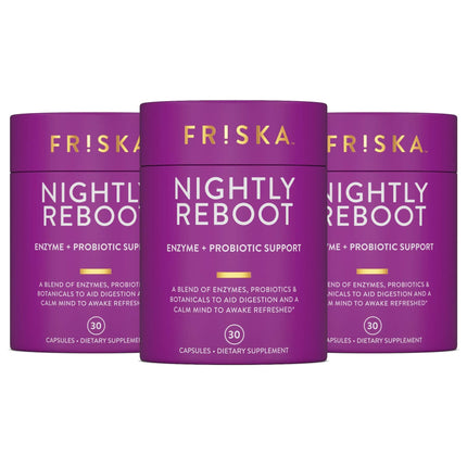 FRISKA Nightly Reboot: Enzyme & Probiotic Sleep Support with Melatonin & Chamomile, 90 Capsules