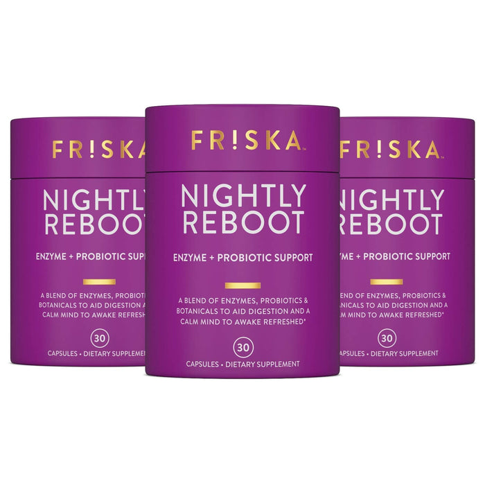 FRISKA Nightly Reboot: Enzyme & Probiotic Sleep Support with Melatonin & Chamomile, 90 Capsules