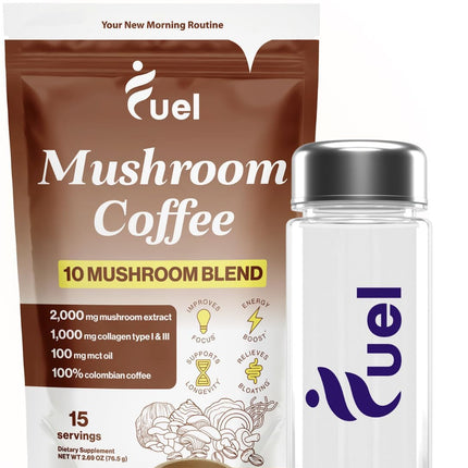 Fuel Brain Boost Mushroom Coffee – Organic Lion's Mane & Chaga – Low-Caffeine Nootropic (15 Servings)
