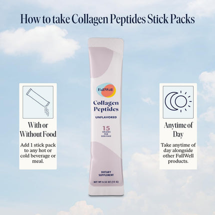 FullWell Hydrolyzed Collagen Stick Packs – 15g Per Serving, Unflavored, Grass-Fed, 30 Servings