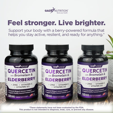 Gade Nutrition Quercetin with Bromelain, Vitamin C & Zinc, Vitamin D3, and Elderberry | Daily Immune Support Supplement - 4 Months Supply
