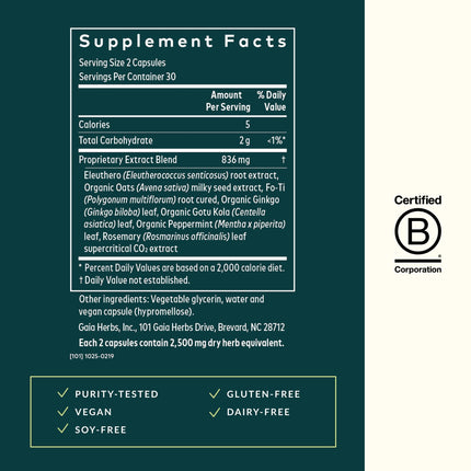Gaia Herbs Mental Alertness - Brain Support Supplement for Focus & Memory* | 60 Vegan Liquid Phyto-Capsules (15-Day Supply)