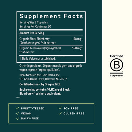 Gaia Herbs Black Elderberry - Daily Immune Support | 60 Vegan Capsules