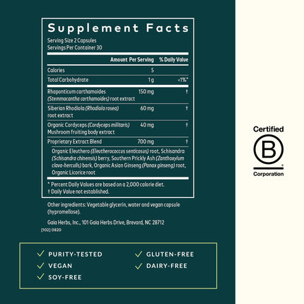 Gaia Herbs Adrenal Health Jumpstart | Adaptogenic Blend for Energy & Stress Support | 60 Vegan Liquid Phyto-Capsules