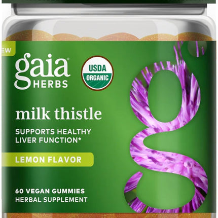 Gaia Herbs Milk Thistle Gummies - Lemon Flavor, Vegan Liver Support & Detox (60 Gummies)