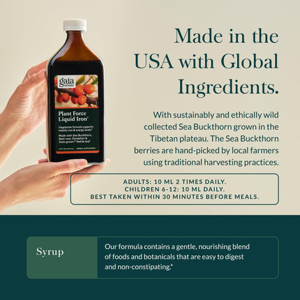 Gaia Herbs Plant Force Liquid Iron – Vegetarian Iron Supplement for Energy & Iron Support – 16 fl oz