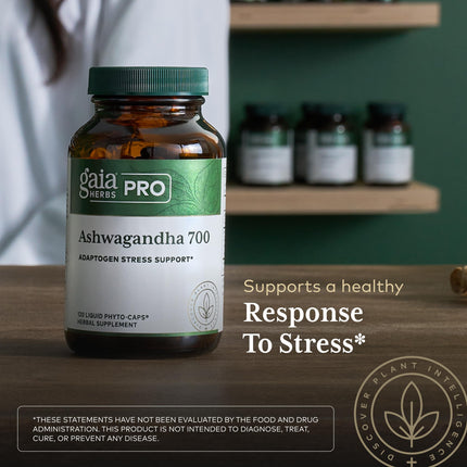 GAIA HERBS PRO Ashwagandha 700 - Immune Support & Calm, 120 Liquid Phyto-Caps (60 Servings)
