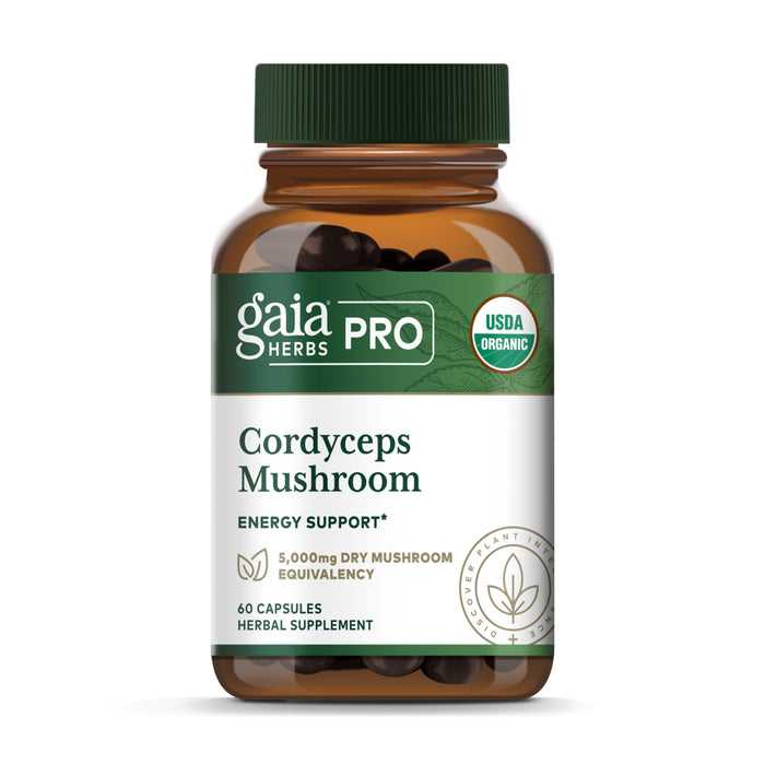 GAIA HERBS PRO Cordyceps Mushroom - 60 Caps | 5,000 mg per 2 Caps | Adaptogenic Energy