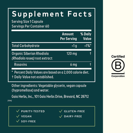 Gaia Herbs Rhodiola Rosea - Stress Support & Endurance | 60 Vegan Liquid Phyto-Capsules
