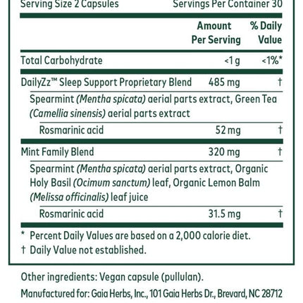 Gaia Herbs Somni-Mint Rosmarinic Complex – Sleep Support with Spearmint, Lemon Balm & Green Tea | 60 Capsules