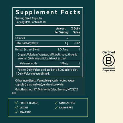 Gaia Herbs Valerian Root – Sleep Support & Calm | 60 Vegan Capsules