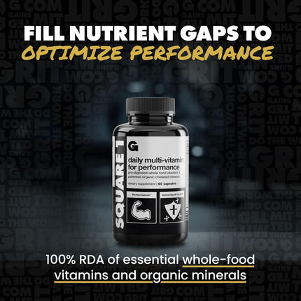 Gains in Bulk Square 1 Multivitamin with Organic Minerals – For Women & Men, 60 Capsules | Muscle Health, Performance & Immune Support