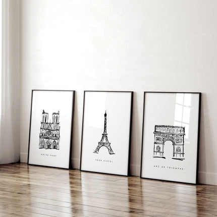 Gallery Wall Framing | Set of 3 Paris Landmarks Wall art Prints