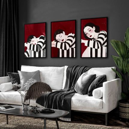 Gallery Walls Living Room | Set of 3 Boho Women Wall art Prints