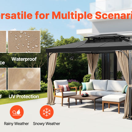 VEVOR Gazebo Curtains 4-Panel Sidewall Gazebo Privacy Curtains with Zippers Universal Sunshade Curtains Replacement for Patio