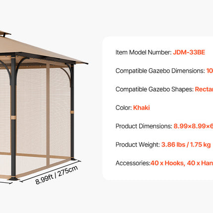 VEVOR Gazebo Netting Replacement Outdoor Garden Gazebo Ne 4-Panel Sidewall Mesh Gazebo Curtain with Double Zipper for Garden