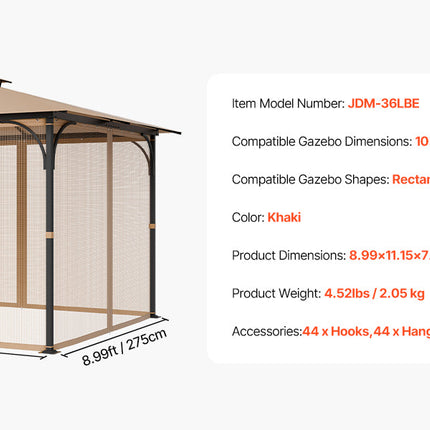 VEVOR Gazebo Netting Replacement Outdoor Garden Gazebo Ne 4-Panel Sidewall Mesh Gazebo Curtain with Double Zipper for Garden