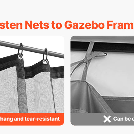 VEVOR Gazebo Netting Replacement Outdoor Garden Gazebo Net 4-Panel Sidewall Mesh Gazebo Curtain with Double Zipper for Garden