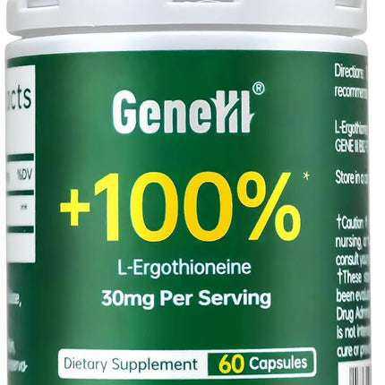 GENEIII L-Ergothioneine Supplement 30mg per Serving | 60 Servings | Lab Tested, USA Made