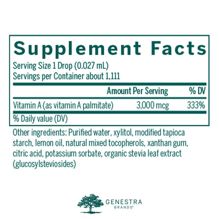Genestra A-Mulsion Vitamin A Liquid – Immune, Skin, Vision & Bones | 1 fl oz Citrus
