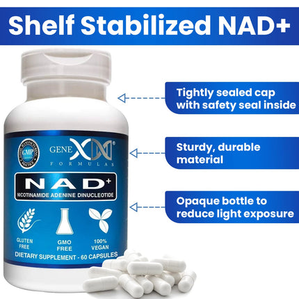Genex Formulas NAD+ 250mg – 60 Capsules | Actual NAD+ (Not a Precursor) – Vegan, Gluten Free