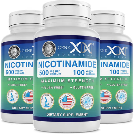 Genex Formulas Nicotinamide 500mg (3-Pack) | Flush-Free Niacinamide for Skin Health & Energy