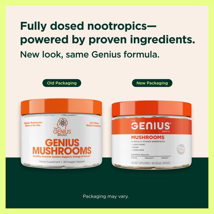 Genius Mushroom Supplement – Full-Spectrum Lion's Mane, Cordyceps & Reishi | 180 Capsules