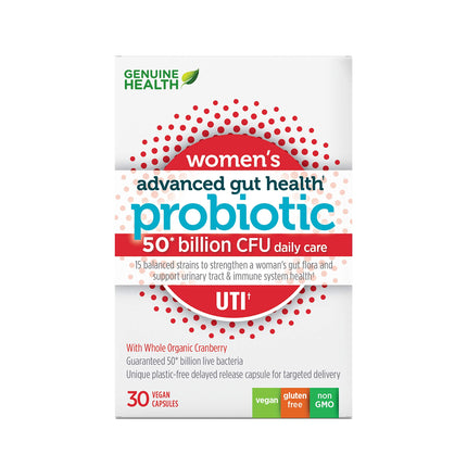 Genuine Health Women's Daily Probiotic for UTI Support – Cranberry, 30 Capsules