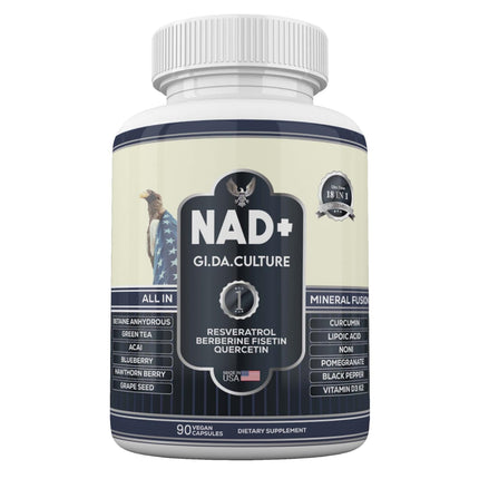 GI.DA. Culture NAD+ NMN Capsules with Resveratrol – USA Made, 90 Count, Energy & Healthy Aging