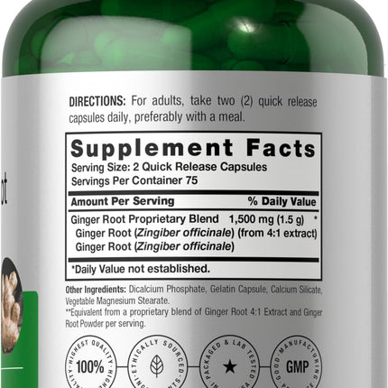 Horbäach Ginger Root Capsules 1500 mg | 150 Pills | Non-GMO, Gluten Free | Ginger Root Extract (Pack of 2)
