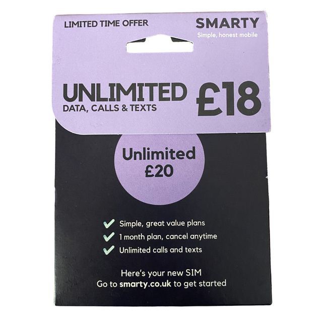 Smarty Pay As You Go Sim Card - £20