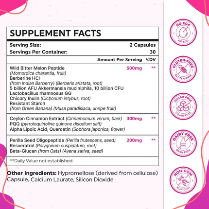GLP ONE Supplement for Women & Men, GLP ONE Supplements Women, Probiotics with Akkermansia Probiotic, Natural GLP ONE for Immune, Digestion, Gut, GLP ONE Levels and Overall Health, Vegan - 60 Capsules